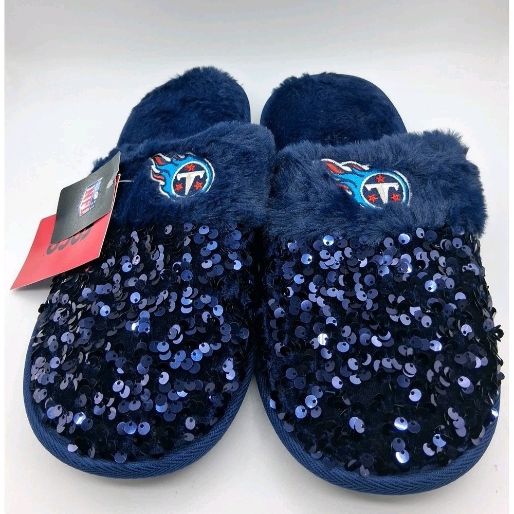 FOCO NFL Tennessee Titans Blue Sequins Womens Slippers Size Large 9-10 NEW